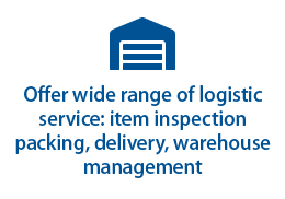 Offer wide range of logistic service: item inspection packing, delivery, warehouse management